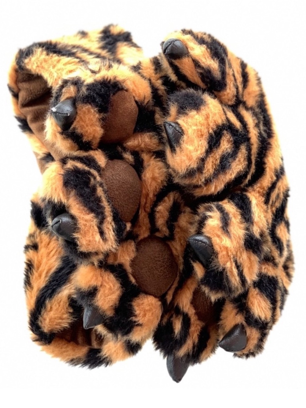 Tiger Print Scarf with Attached Plush Paws and Claw Hand Pockets, Kids One Size - Picture 3 of 7